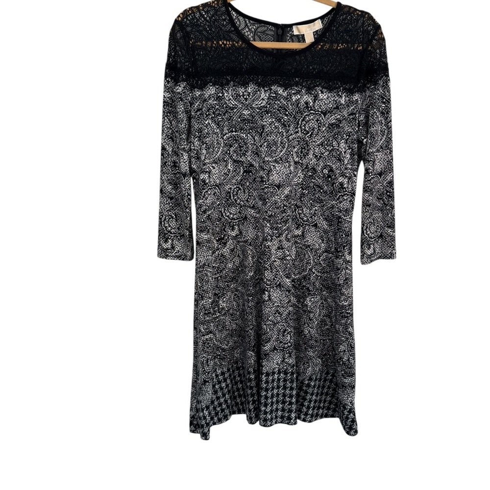 Michael Kors Lace Yoke 3/4 Sleeve Dress Black White Size Large Career Party
